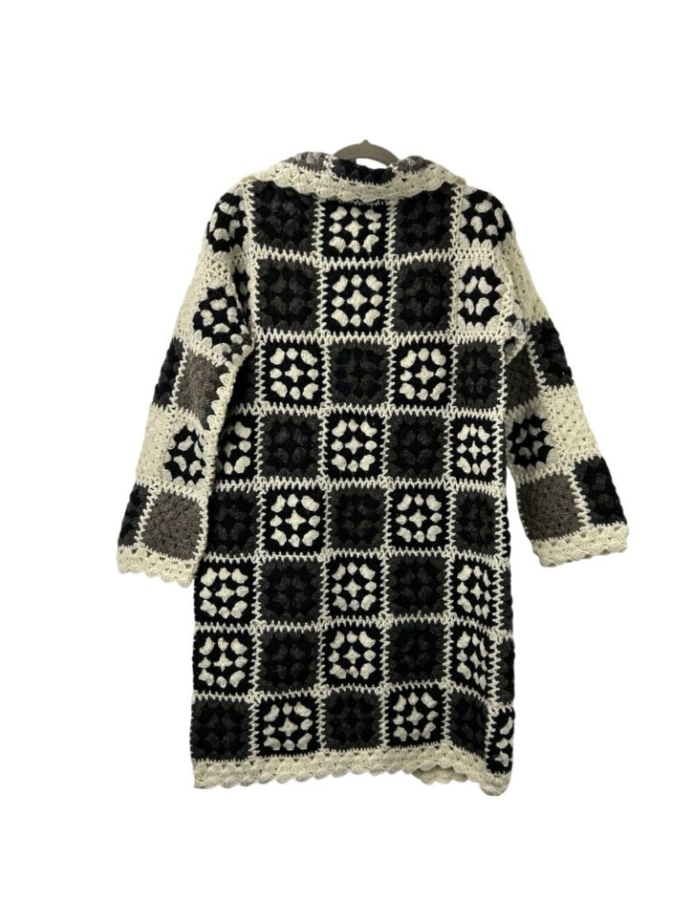 Rhea Wollon Jacket 100% Wool Cardigan L/XL Open Front Collared Crochet Flowers - Picture 9 of 16